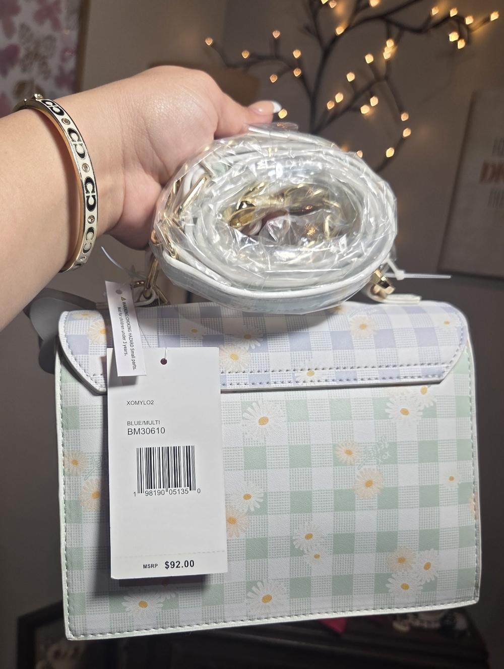 Betsey Johnson XOMYLO2 Blue Multi Gingham & Daisy Print Top Handle Crossbody Bag - Picture 6 of 12